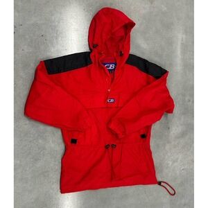 Vintage CB Sports Pullover Windbreaker Jacket Red Black Hooded Men's M 90s